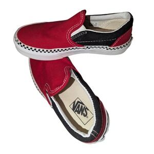 Vans Unisex Kids Classic Slip On Red Black Checkerboard Skate Shoes Size 12